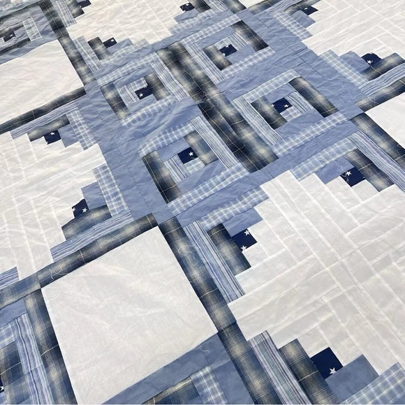 Broken Star Log Cabin Patchwork Cotton fabric Queen size Quilt Top/Topper - Picture 3 of 4